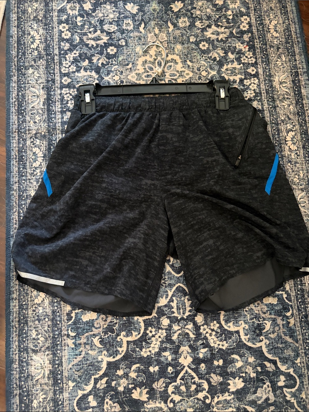 lululemon athletica Men's Dark Gray Athletic Shorts with Blue Accents